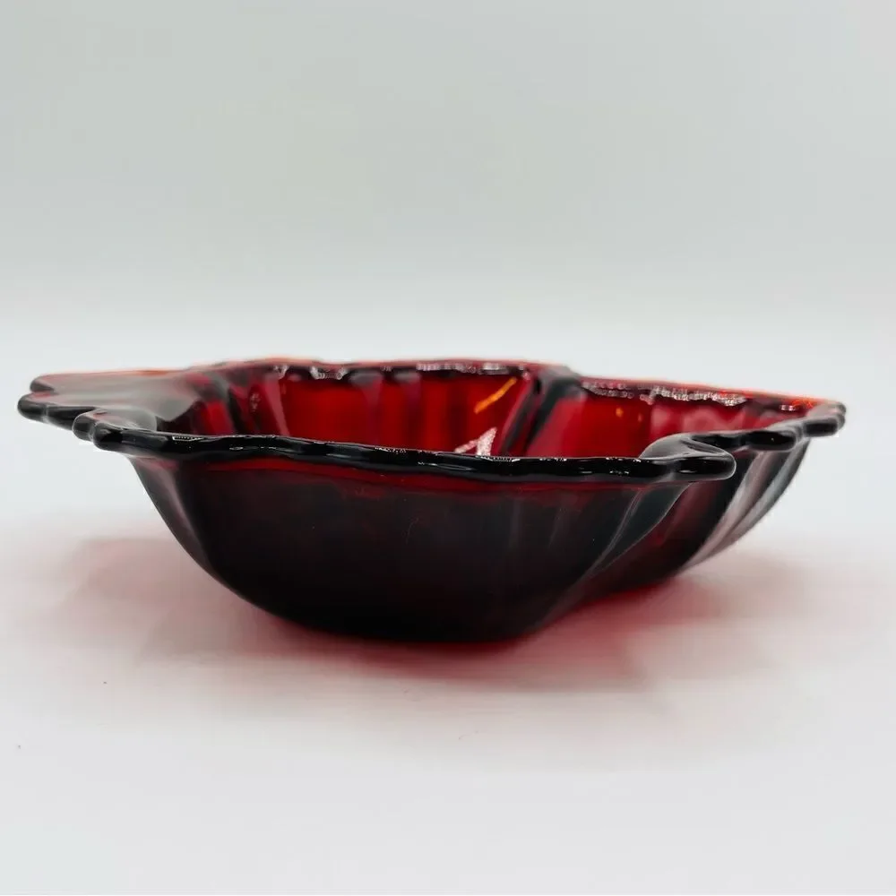 Vintage Anchor Hocking Ruby Red Glass Maple Leaf Small Dish
